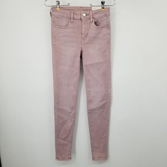 NWT American Eagle High Rise Light Pastel Pink / Purple Jeggings Size 0 - Picture 1 of 13
